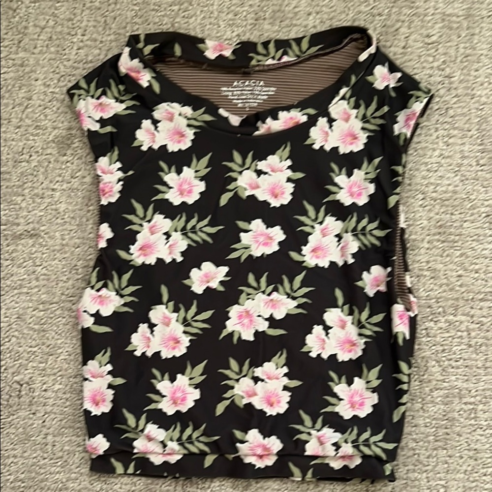 Acacia Swimwear Pink and White Sleeveless Crop swim Tank Top